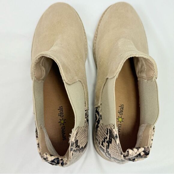 Seven Dials MARISAH Tan Faux Suede Snake Print Back Elastic Pull On Ankle Boots - Picture 9 of 14